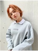 前髪軽め小顔レイヤーボブ☆アプリコットオレンジ
