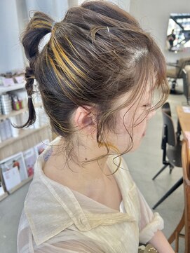 ヘアー アイス 御器所本店(HAIR ICI) 20代30代大人かわいいインナカラーイエローイヤリングカラー