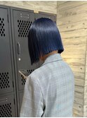 ネイビーブルーブルージュカラーブルーブラックダブルカラーボブ