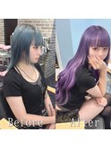 パープル#シールエクステ#韓国#くびれヘア#デザインカラー#銀座