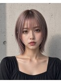 レイヤー　ボブ　グレージュ　ハイトーン　wカラー