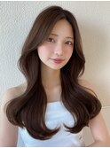 前髪なしセンター分け顔周りレイヤーカットロング20代30代40代