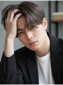 センターパート/メンズ/清潔感/韓国/マッシュ/フェザーパーマ