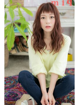 ミック ヘアアンドメイク アップ 駒込店(miq Hair&Make up) オン眉ミルクティーピンクなみなみウェーブロングレイヤーb1