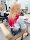 ケアブリーチ抜きっぱなしデザインカラー/裾カラーピンクレッド