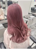 ピンクベージュペールピンクカラー顔周りワンホンレイヤーカット