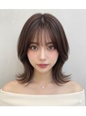 韓国風くびれミディアム外ハネウルフ×ショコラブラウンボブ