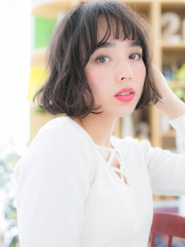 カバーヘア イヴ 戸頭店(COVER HAIR EVE) くせ毛風エアリーカール黒髪フェミニンボブ20代30代40代