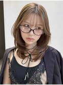 くびれレイヤー/オリーブベージュ/顔周り/シースルー/原宿0803
