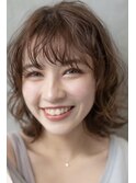 大人かわいい前髪セシルカットココアブラウンフリンジウェーブ