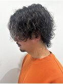 メンズセンターパートウルフパーマ波巻パーマスパイラルパーマ