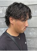 メンズセンターパートツイストスパイラルシャドウパーマ眉毛