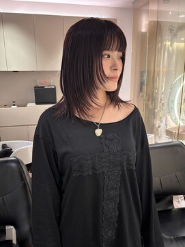 マイル 渋谷(mile) 暗めカラーボルドー×ミディアムフェイスレイヤー