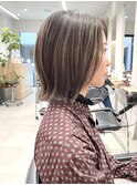 30代40代ハイライト/外ハネボブ/ぱつっとボブ/白髪ぼかしカラー