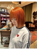 グッドフェローズ キタホリエ(GoodFellas kitahorie) ツヤ感オレンジハイトーンボブカットレイヤーブリーチ艶感
