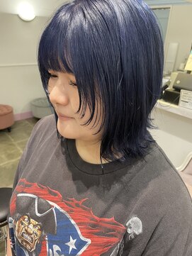 テクライズ 豊橋店(TECHRISE) ☆顔周りレイヤー、ウルフカット、ネイビーブルー☆