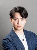 ビジネスツーブロック ナチュラルパーマ かき上げアップバング