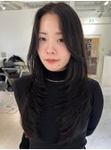 ハイライトカラーミルクティーベージュレイヤーカット