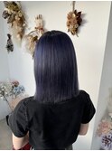 透明感カラー/暗髪/ネイビー/切りっぱなし