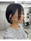 美髪シアーカラーピンクブラウンショートカット切りっぱなしボブ