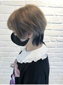 インナーカラー×ショートウルフ×ネイビーアッシュ×ネイビー
