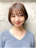 ショート　ボブ　前髪　ベージュ