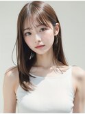 ミディアムレイヤーボブルフ黒髪ネビージュ小顔ワンレン20代30代