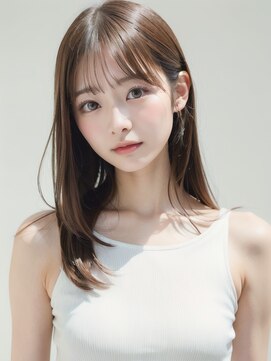 ムウ 難波(MOU) ミディアムレイヤーボブルフ黒髪ネビージュ小顔ワンレン20代30代