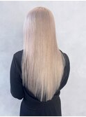 ホワイトブロンドロング美髪韓国ヘアおくれ毛_ba543052