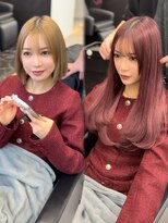 ラピステン 福岡天神 大名店(Lapis)&nbsp;エクステ/レイヤー/バタフライカット/ピンク/ダブルカラー