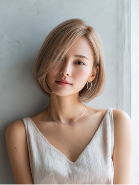 ロッソ 大橋店(Rosso) 長め前髪のやわらかベージュボブ【大橋】