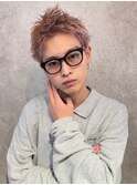 韓国メンズハイトーンカラーピンクベージュツーブロック