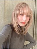 韓国ヘア顔周りレイヤーミルクティーベージュグレージュカラー