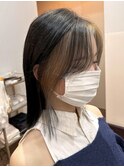 切りっぱなしボブロブヘアーイヤリングカラーベージュブリーチ