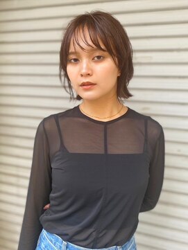 ヒトワ(hitowa) 外ハネボブ/シースルーバング/透け感/カーキベージュ