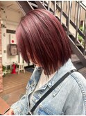 【白石】顎ラインボブ/チェリーレッド/ボルドーヘア