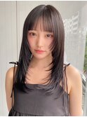 小顔 前髪 ミディアムレイヤーカット ダークアッシュ "