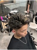 メンズパーマメッシュツイスパ七三アップバング