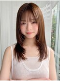 小顔 前髪 ミディアムレイヤーカット ダークアッシュ "