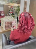 リボン×編み込みハーフツイン♪
