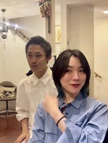 ヘアーサロンテン モトアザブ(hair salon Ten motoazabu) ワンレンレイヤー/ミルクティーブロンド/ダークブルー/麻布十番