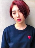 #レッドカラー#ローライト#前下がり#ショートボブ