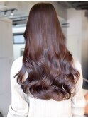 ウェーブパーマこなれミディ前髪レイヤーカット厚めバング