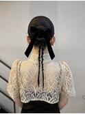 シニヨン編みおろし結婚式褒められる♪編み込みタイトヘアリボン