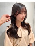ミニウルフチェリーブラウンブリーチなしレイヤー韓国前髪/柏柏