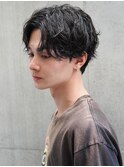 シャドウパーマ 黒髪 アンニュイ センターパート