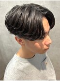 センターパートニュアンスパーマツーブロックメンズマッシュ