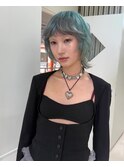 ウルフレイヤーカットハイトーンミントローライトデザインカラー