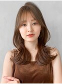 ナチュラルカール美髪モテ髪艶感シースルーバング薄めバング