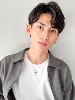 無造作束感アップバングブルーブラックモテ髪ナチュラルヘア